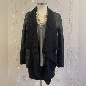 Blank NYC Faux Leather Black Drapey Cardigan, size Medium, Excellent Condition